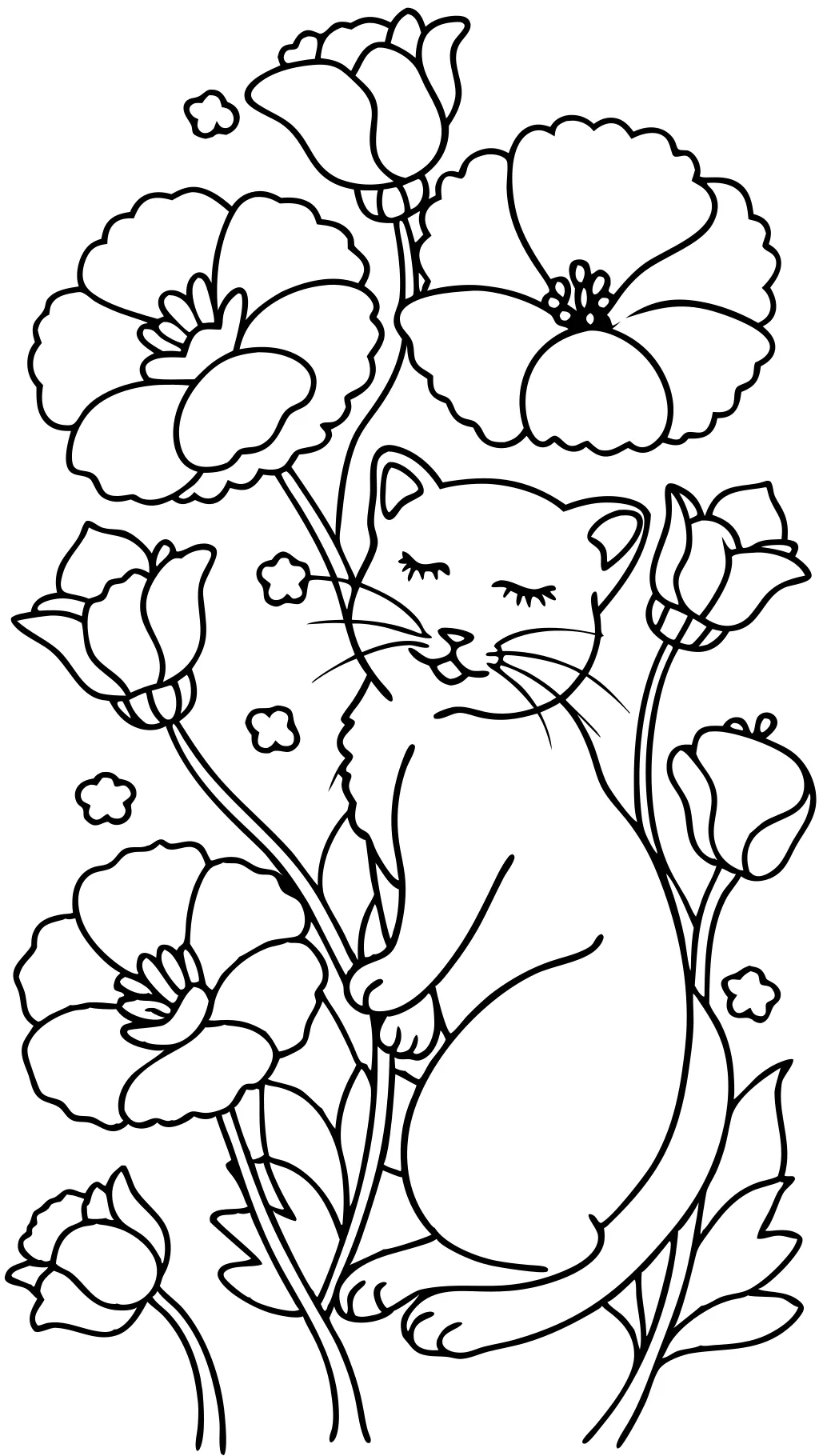 Página para colorear de tiempo de juego de amapolas de gato